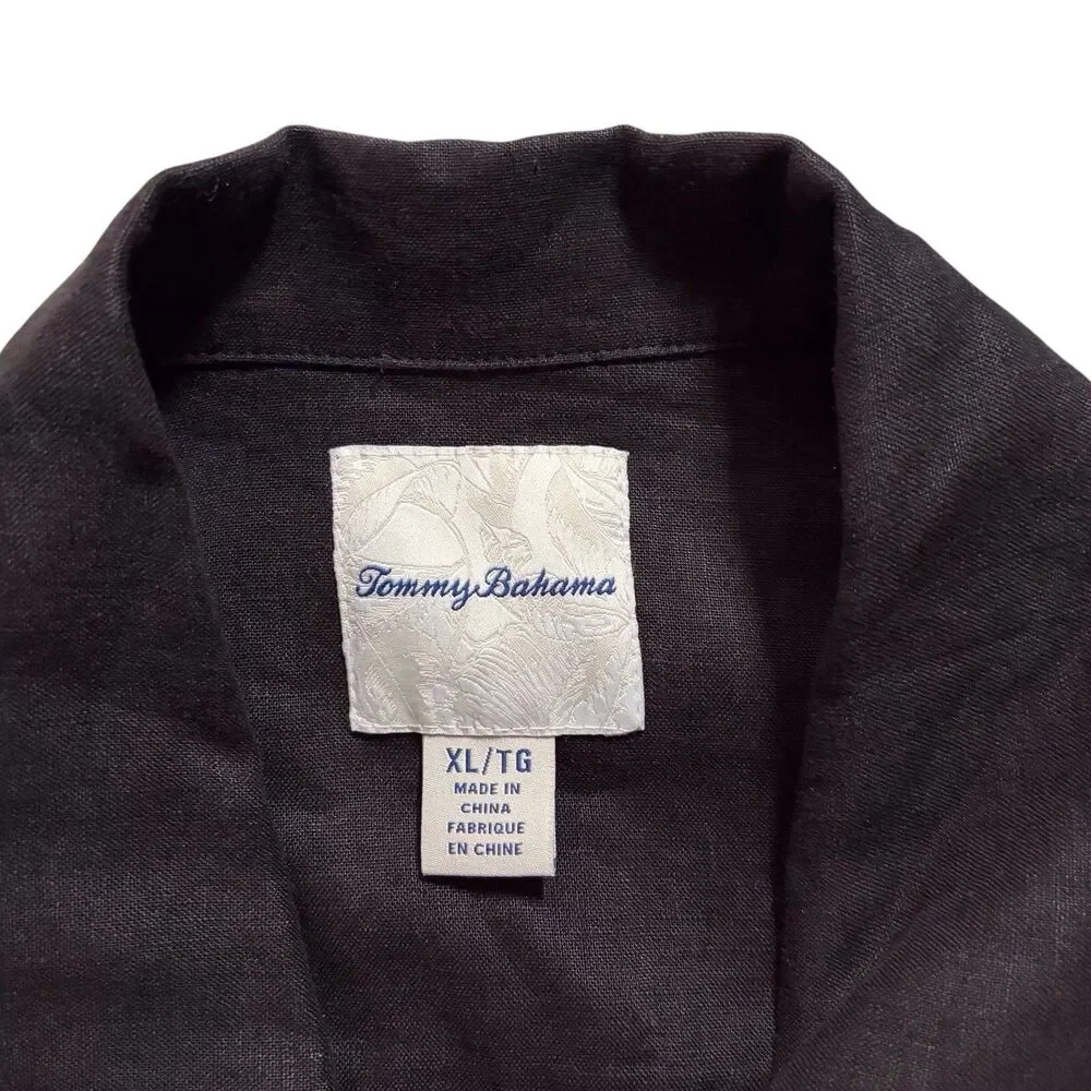 Tommy Bahama Two Palms Black Linen Jacket Raw Edge Size XL